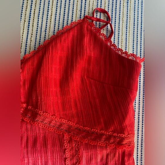 Alice + Olivia  Mini Dress Womens Size 6 Red Spaghetti Strap Button Lace - Picture 11 of 15